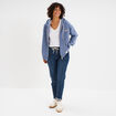 Sweat zipp&eacute; &agrave; capuche bleu gris femme