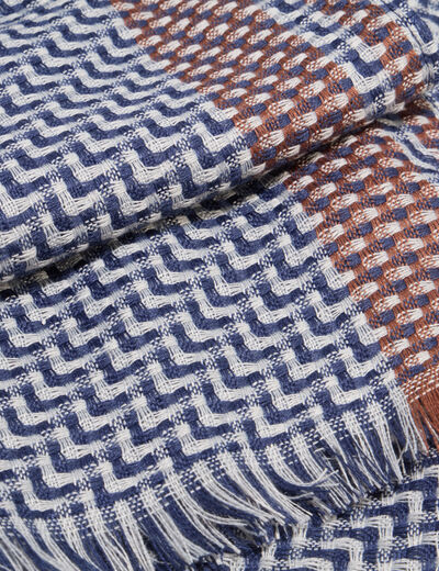 Foulard rectangulaire avec bords franges bleu marine homme