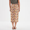 Jupe midi portefeuille avec noeud en lin camel femme