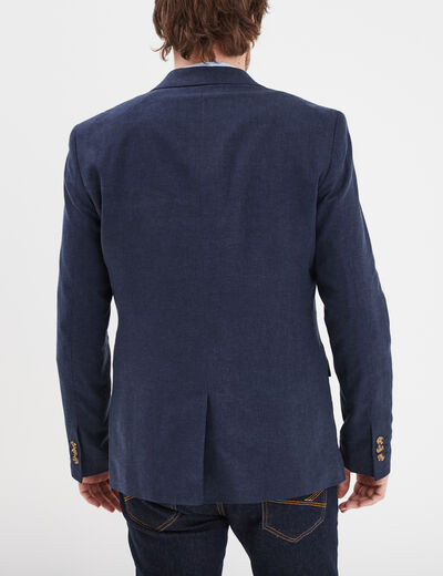 Veste blazer droite courte lin mélangé bleu marine homme