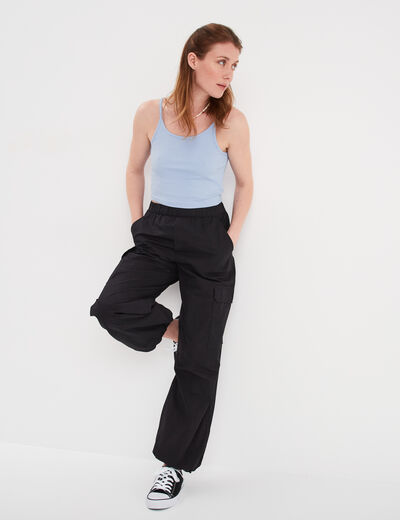 Débardeur cropped côtelé bleu clair femme