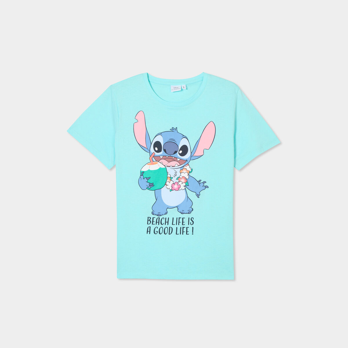 T-shirt col rond manches courtes Stitch vert turquoise femme