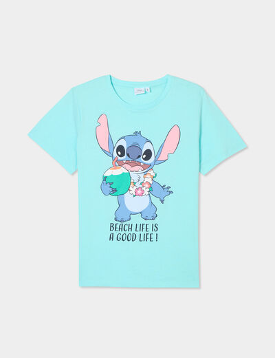 T-shirt col rond manches courtes Stitch vert turquoise femme
