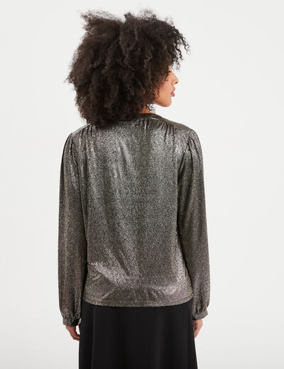 Blouse métallisée manches longues jaune or femme