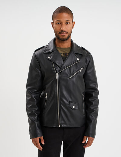 Veste biker simili cuir noir homme