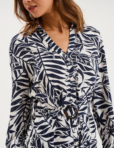 Robe chemise longue ceintur&eacute;e ecru femme