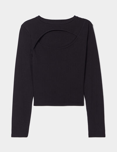 T-shirt court ajusté ouverture poitrine noir femme
