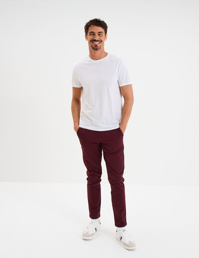 Pantalon chino droit stretch retroussé violet foncé homme