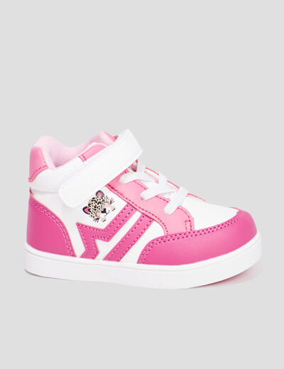 Baskets montantes à scratchs Kicone rose bébé fille