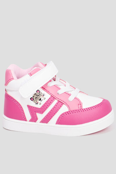 Baskets montantes à scratchs Kicone rose bébé fille