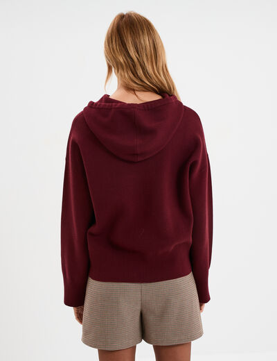 Pull à capuche manches longues bordeaux femme