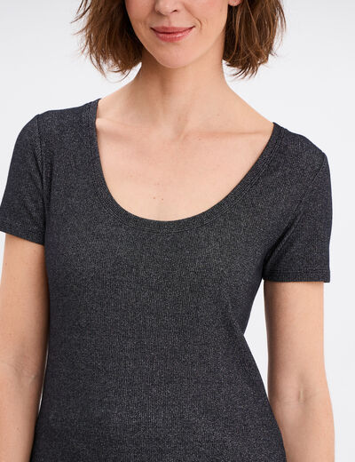T-shirt côtelé fils métallisés Liberto noir femme
