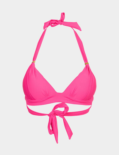 Haut de maillot de bain forme triangle rose fluo femme