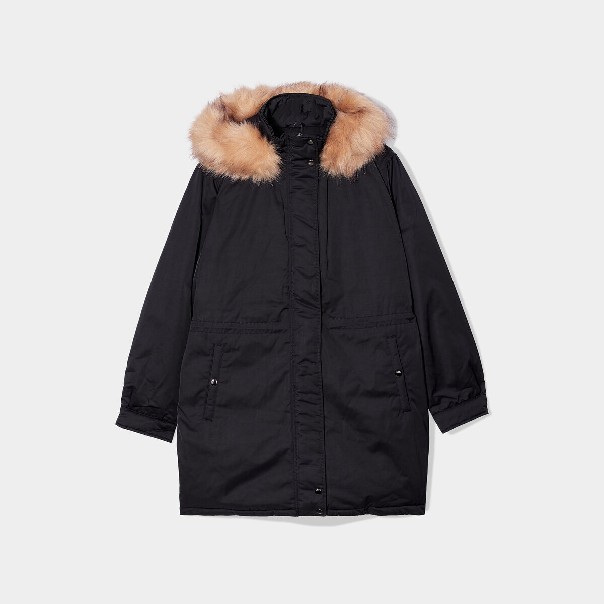 Parka &agrave; capuche bordure fausse fourrure noir femme grande taille