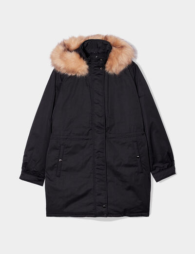 Parka à capuche bordure fausse fourrure noir femme grande taille