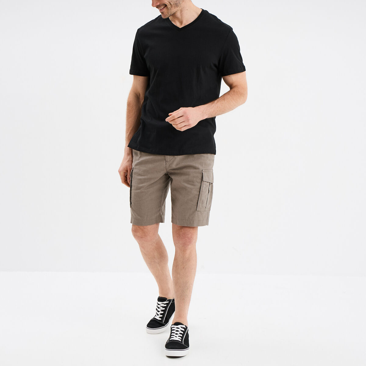 Bermuda cargo en lin mélangé gris homme