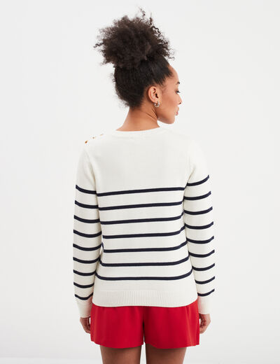 Pull col rond boutons épaule Creeks blanc femme