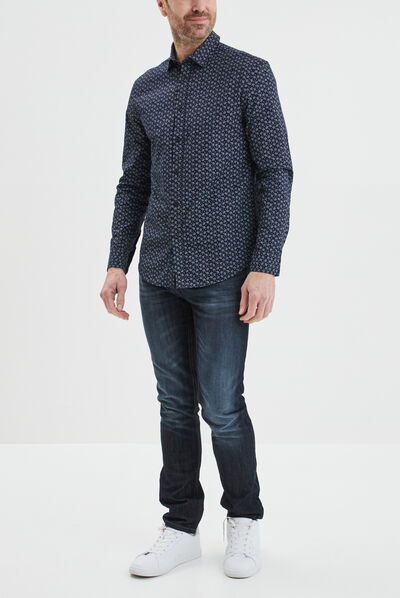 Chemise droite manches longues bleu marine homme
