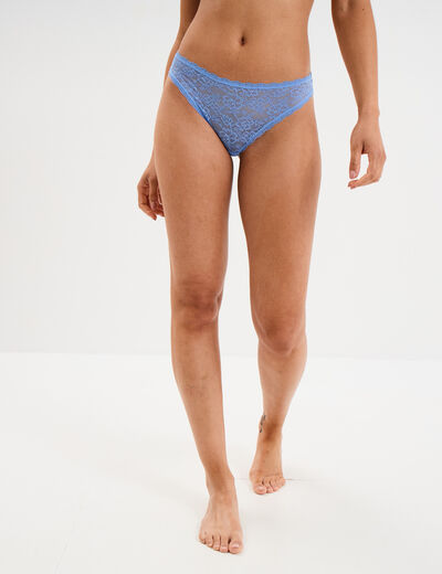 Tanga en dentelle doublure coton bleu lavande femme