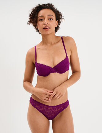 Soutien-gorge corbeille padd&eacute; dentelle violet fonc&eacute; femme