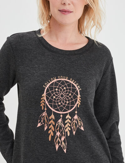 Chemise de nuit t-shirt col rond gris foncé femme