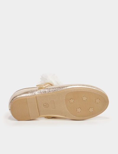 Ballerines cérémonie détails fleurs jaune or fille
