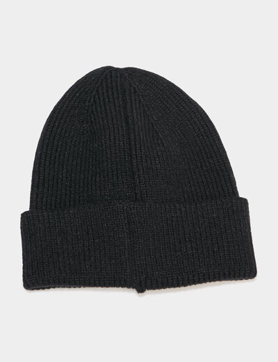 Bonnet avec bord &agrave; revers tricot&eacute; noir homme