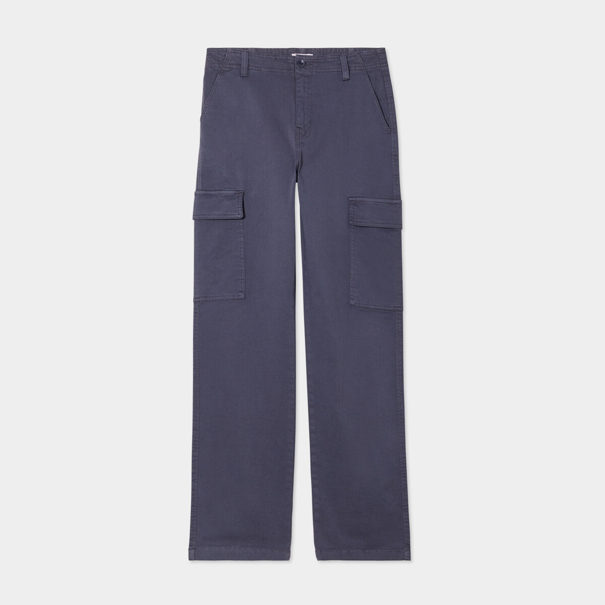 Pantalon cargo droit bleu gris femme