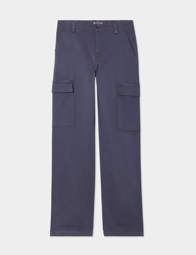 Pantalon cargo droit bleu gris femme