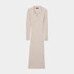 Robe pull midi côtelée avec col polo beige femme