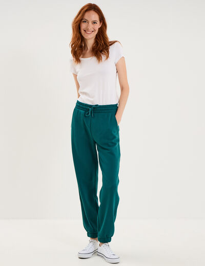 Pantalon de jogging molletonn&eacute; vert fonc&eacute; femme