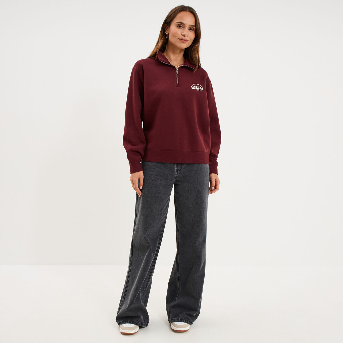 Sweat col camionneur zipp&eacute; violet fonc&eacute; femme