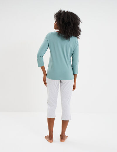 Ensemble pyjama corsaire t-shirt coton bleu gris femme