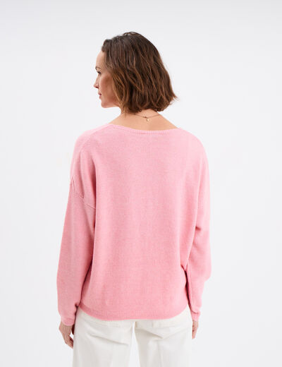 Gilet col en V manches longues rose clair femme