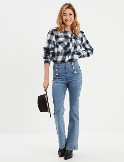 Jeans taille haute flare à ponts denim double stone femme