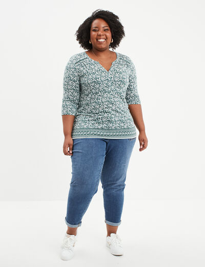 T-shirt manches 3/4 vert foncé femme grande taille