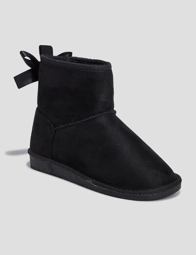 Bottines fourrées noeud effet satin noir fille
