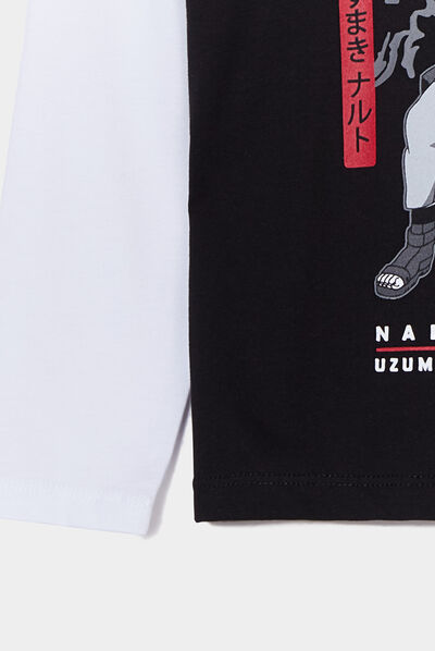 T-shirt manches effet 2-en-1 Naruto noir garçon