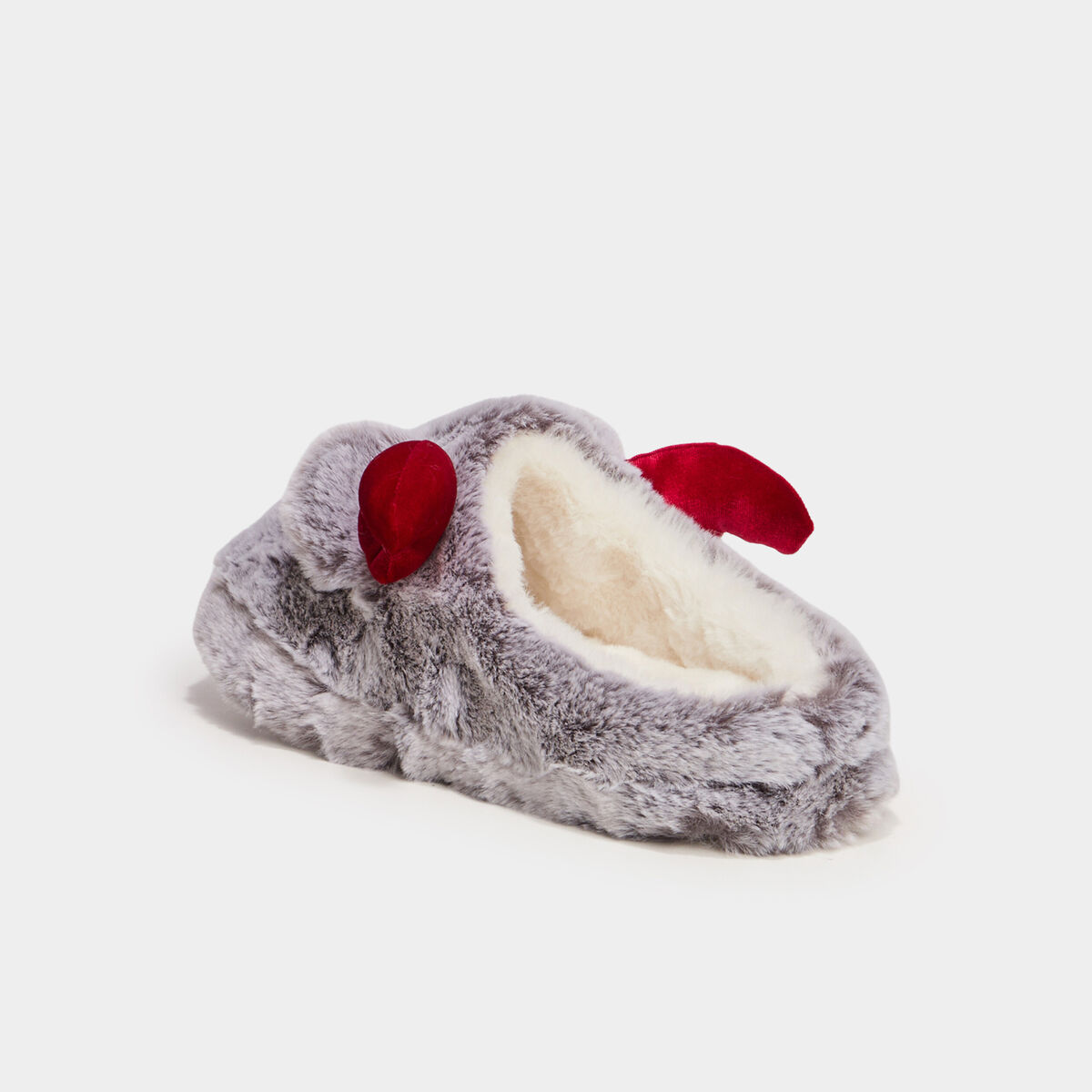 Chaussons mules fausse fourrure gris femme
