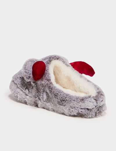 Chaussons mules fausse fourrure gris femme