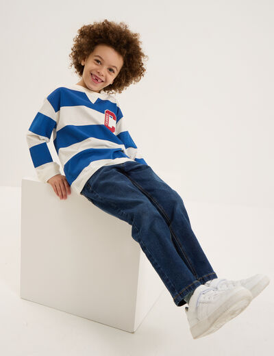 T-shirt col rond manches longues coton bleu roi garçon