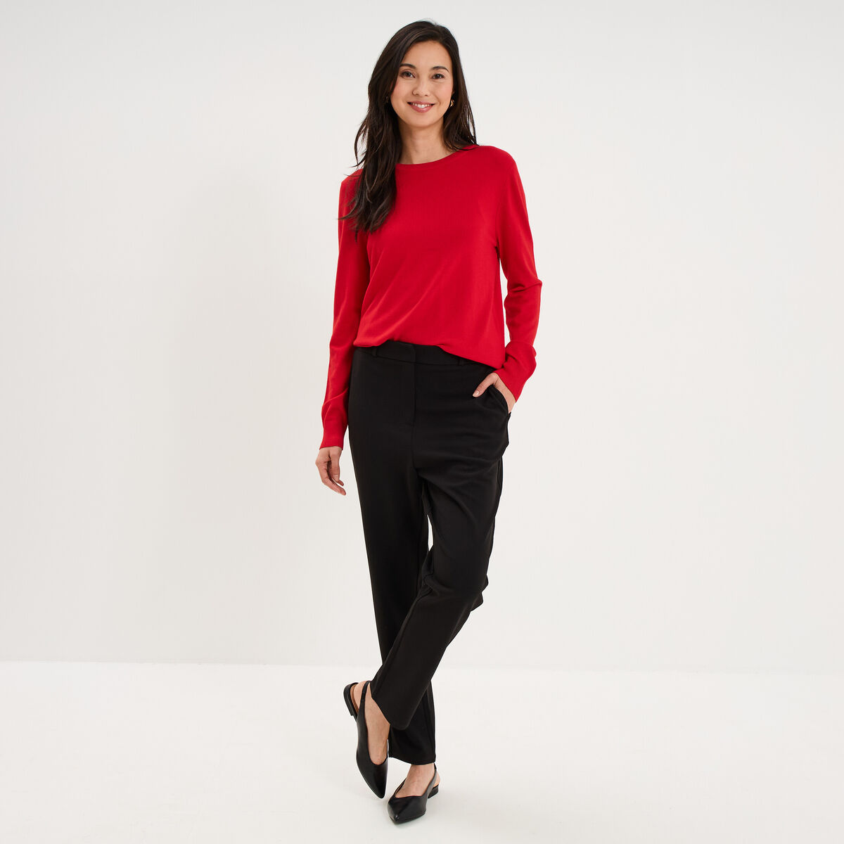 Pantalon carotte taille &eacute;lastiqu&eacute;e noir femme