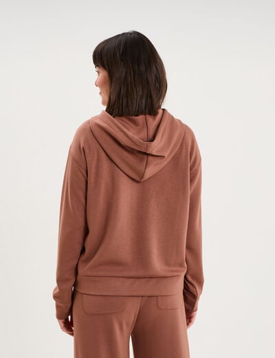 Sweat hoodie manches longues &agrave; capuche marron femme