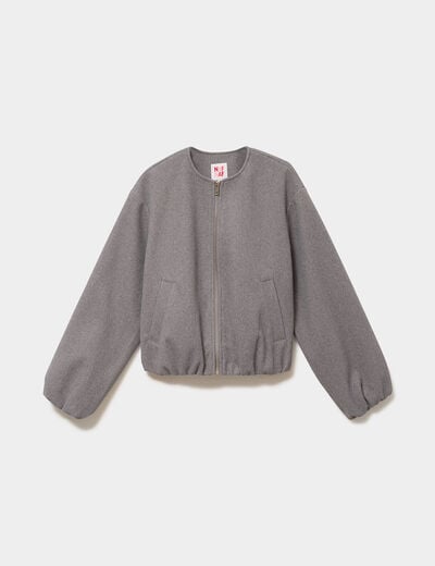 Veste courte bomb&eacute;e oversize gris femme
