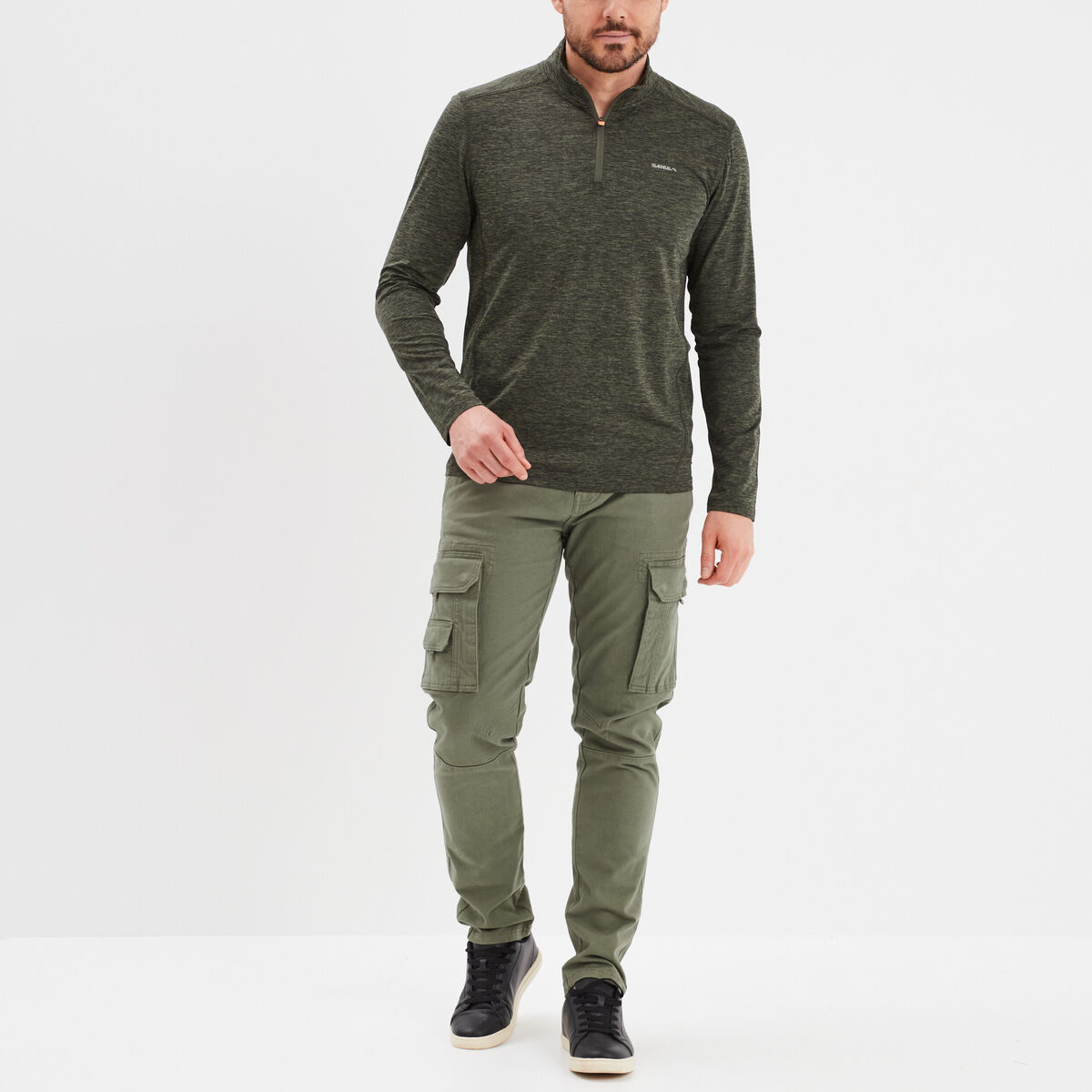 T-shirt col camionneur Trappeur vert kaki homme