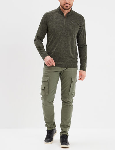 T-shirt col camionneur Trappeur vert kaki homme