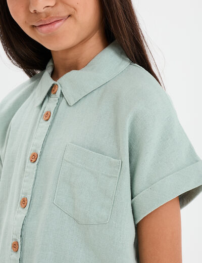 Chemise nouée manches courtes en lin vert pastel fille