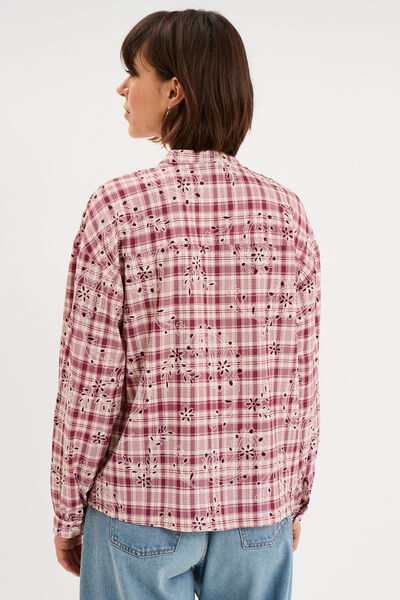 Chemise brod&eacute;e manches longues bordeaux femme