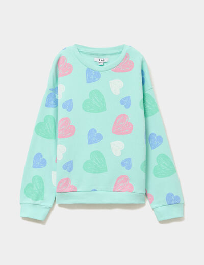 Sweat col rond manches longues vert clair fille