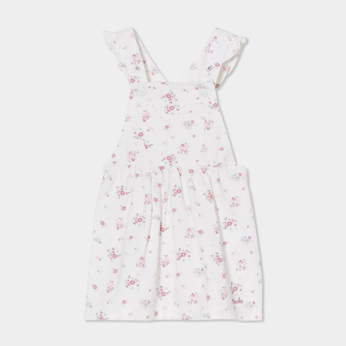 Robe salopette bretelles à volants coton ecru bébé fille